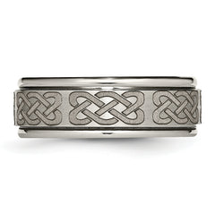 Titanium Celtic Wedding Band with Ridged Edge and Laser Design