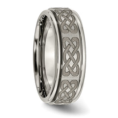 Titanium Celtic Wedding Band with Ridged Edge and Laser Design