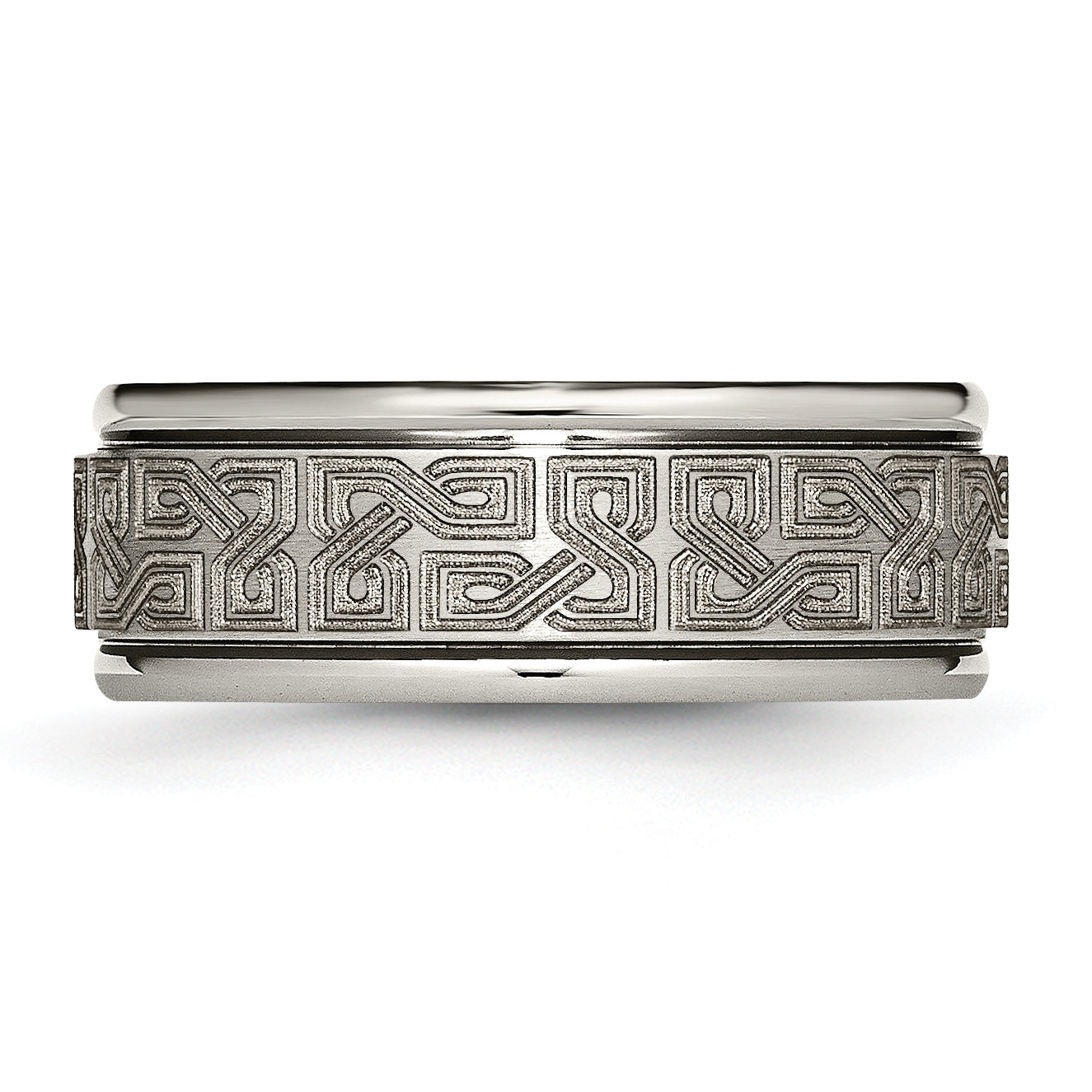 Titanium Brushed and Polished Laser Design 8mm Ridged Edge Band