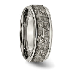 Titanium Brushed and Polished Laser Design 8mm Ridged Edge Band