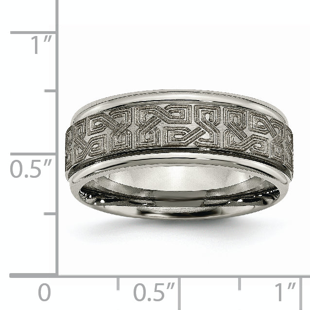 Titanium Brushed and Polished Laser Design 8mm Ridged Edge Band