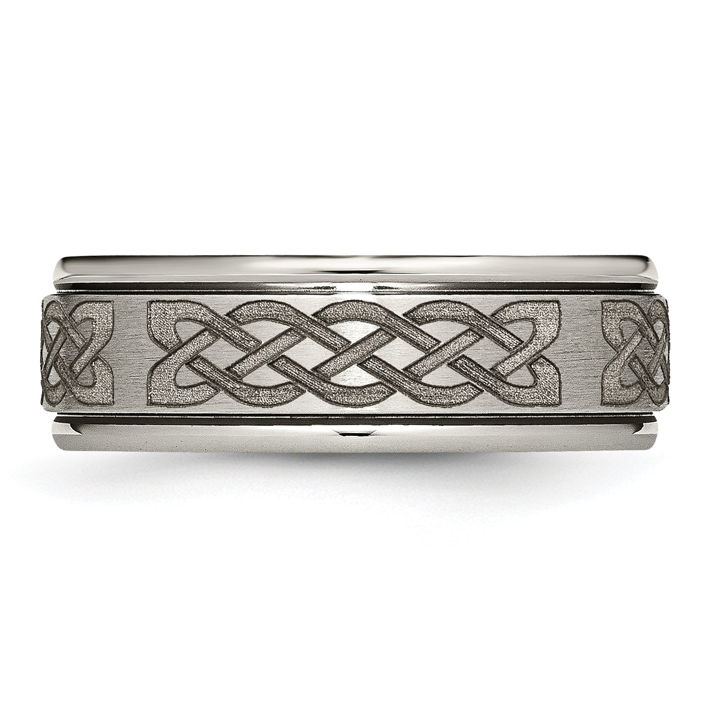 Titanium Brushed and Polished Celtic Laser Design 8mm Ridged Edge Band