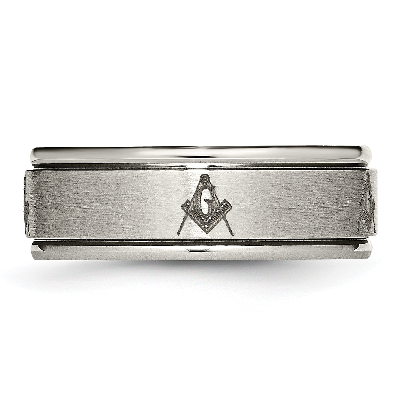 Titanium Masonic Wedding Band with Laser Design and Ridged Edge