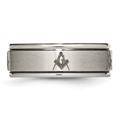 Titanium Masonic Wedding Band with Laser Design and Ridged Edge