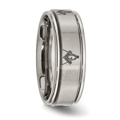 Titanium Masonic Wedding Band with Laser Design and Ridged Edge