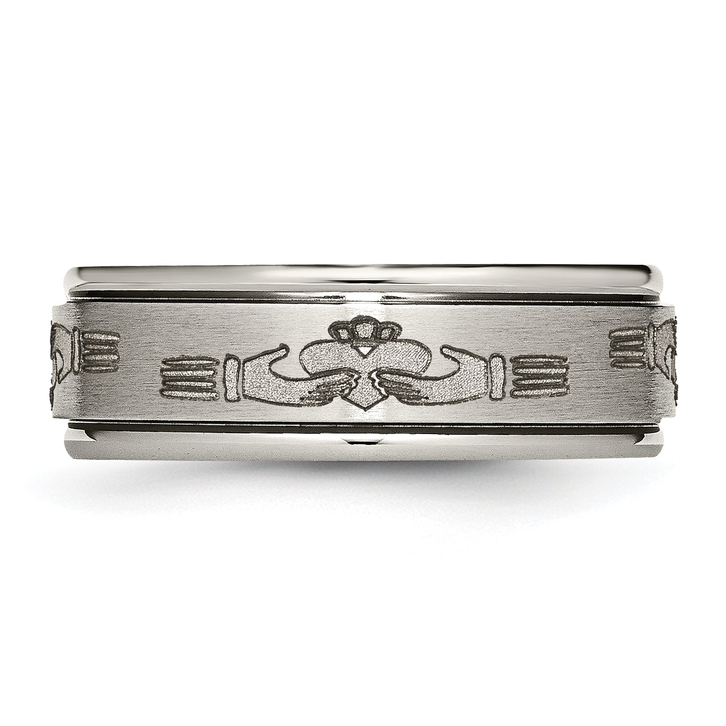 Titanium Claddagh Wedding Band with Polished Laser Design