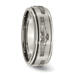 Titanium Claddagh Wedding Band with Polished Laser Design