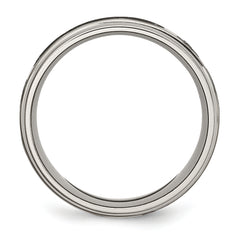 Titanium Brushed and Polished Cross Laser Design 8mm Ridged Edge Band