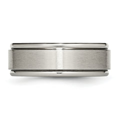 Titanium Brushed Center 8mm Ridged Edge Band