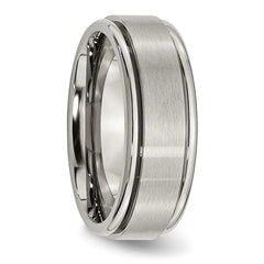 Titanium Brushed Center 8mm Ridged Edge Band