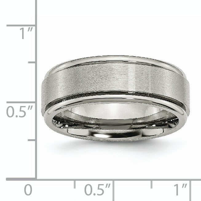 Titanium Brushed Center 8mm Ridged Edge Band