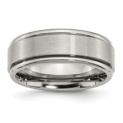 Titanium Brushed Center 8mm Ridged Edge Band