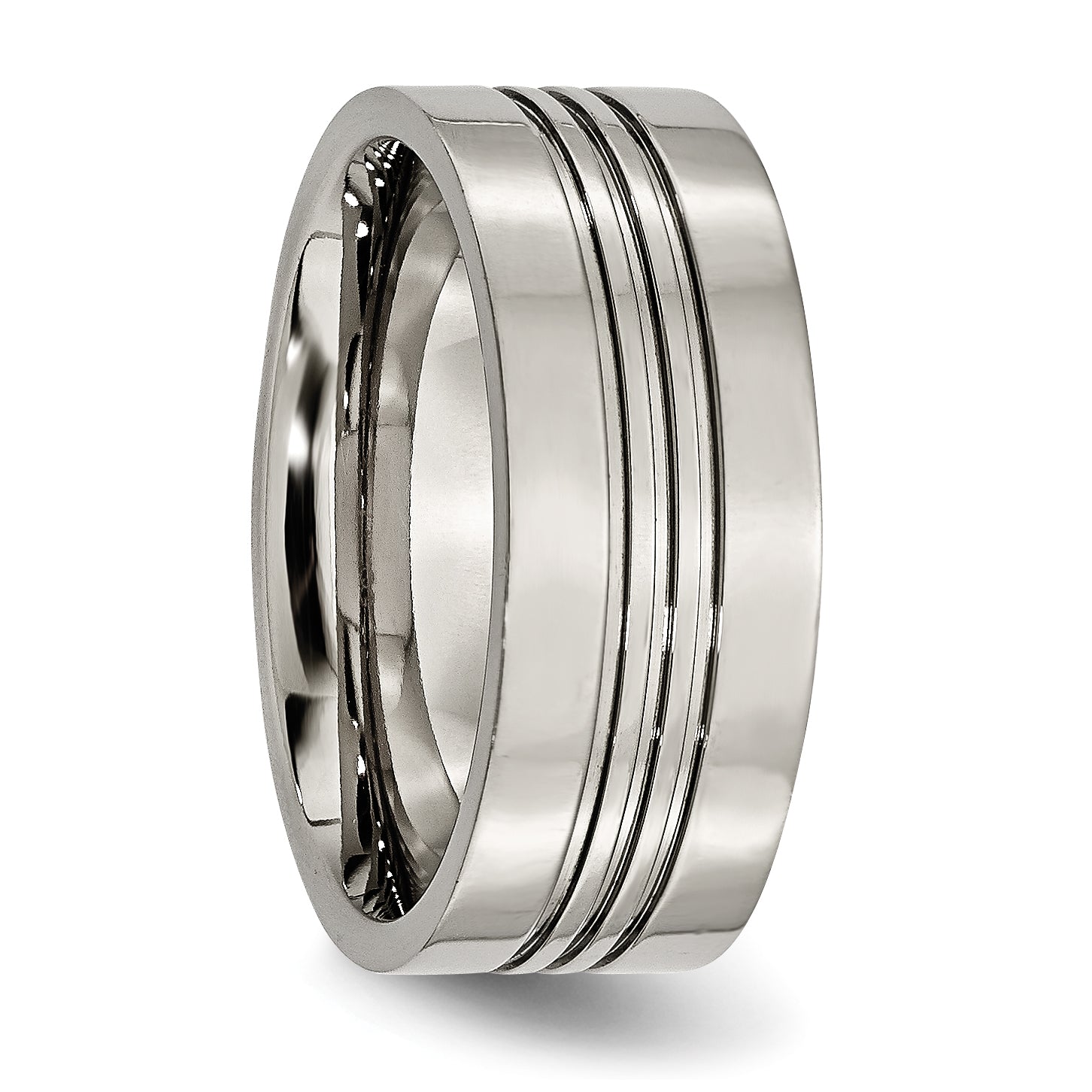 Titanium Polished Unisex Wedding Band with Grooved Design Engravable