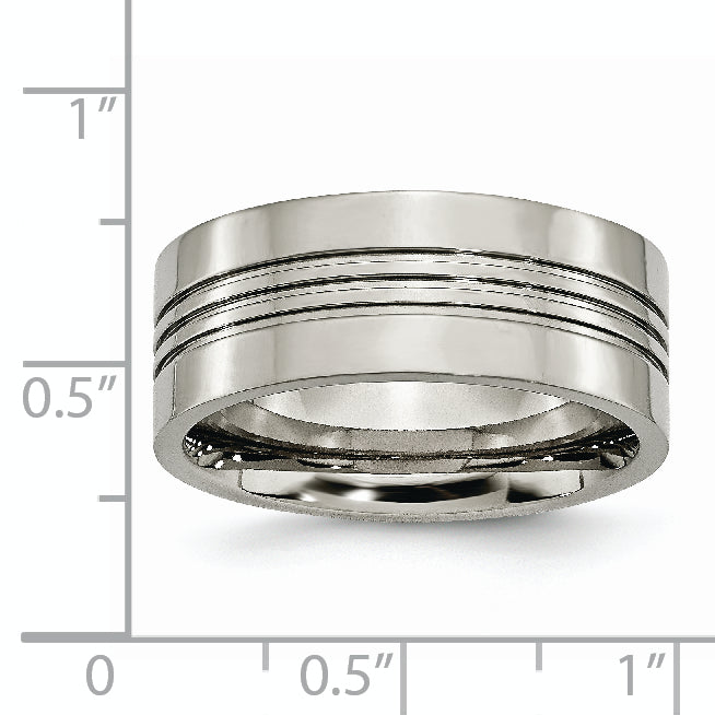 Titanium Polished Unisex Wedding Band with Grooved Design Engravable