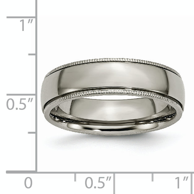 Titanium Polished 6mm Grooved and Beaded Edge Band