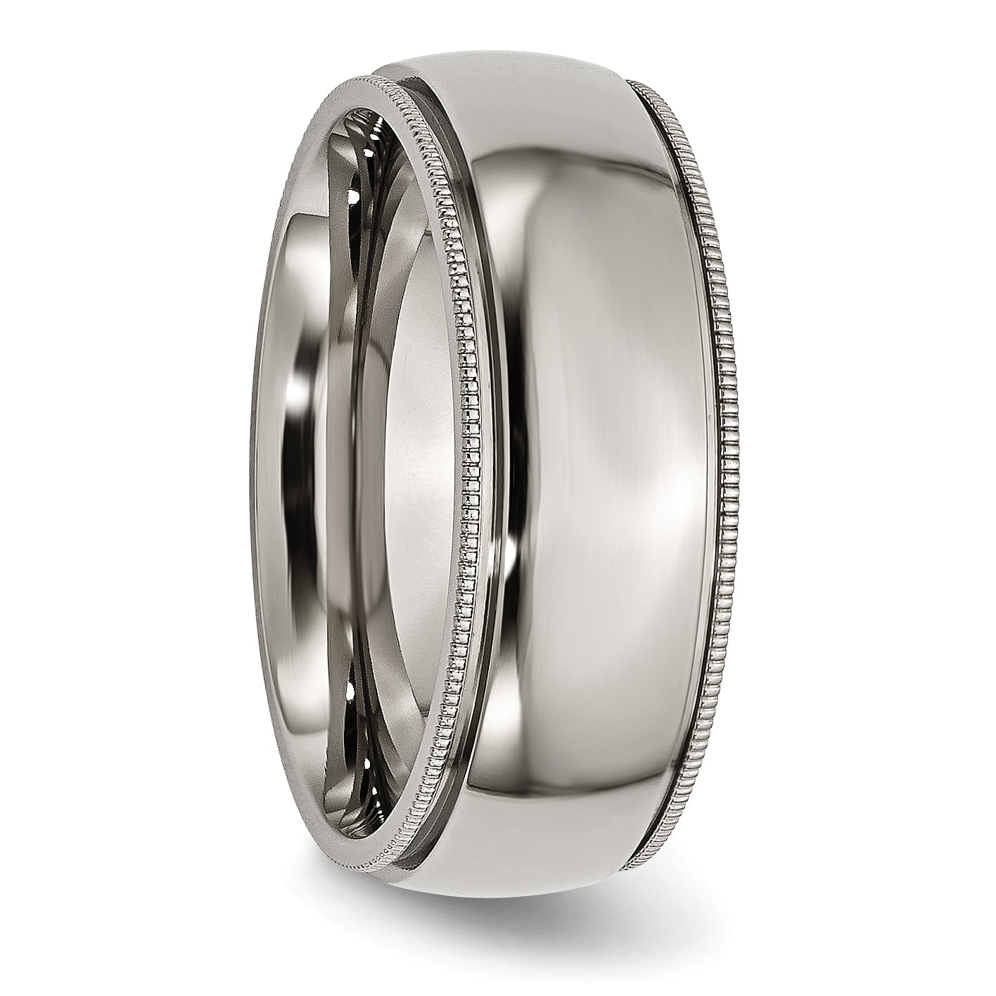 Titanium Polished 8mm Unisex Wedding Band with Beaded Edge Engravable