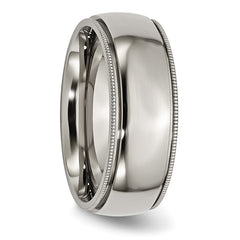 Titanium Polished 8mm Grooved and Beaded Edge Band