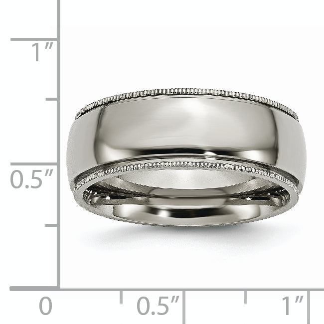 Titanium Polished 8mm Grooved and Beaded Edge Band