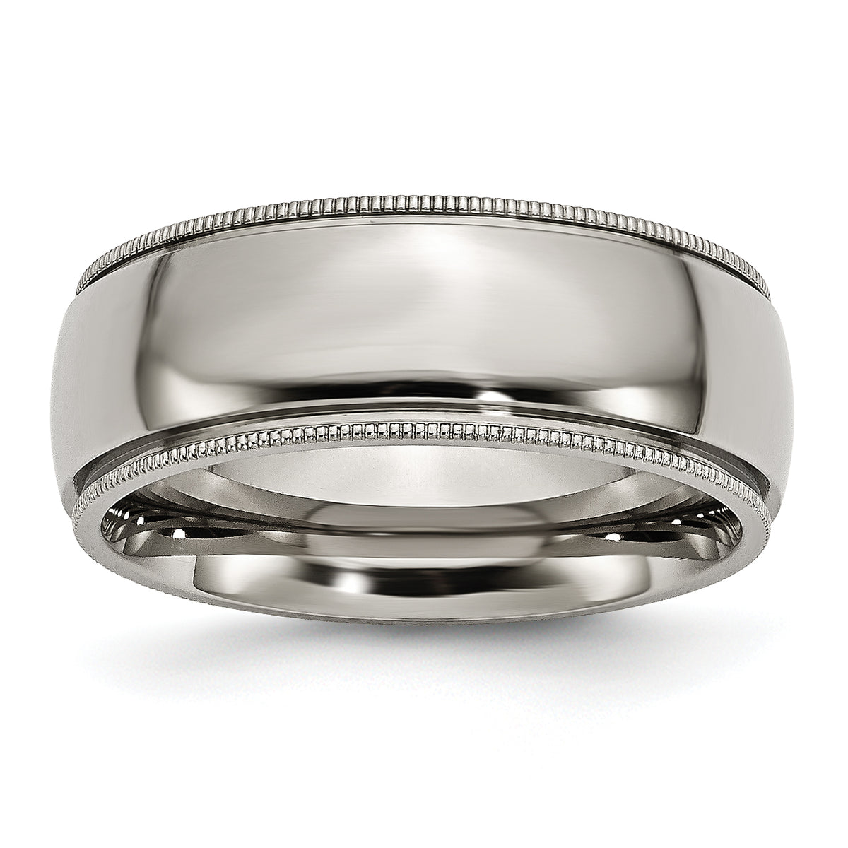 Titanium Polished 8mm Grooved and Beaded Edge Band