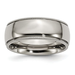 Titanium Polished 8mm Grooved and Beaded Edge Band