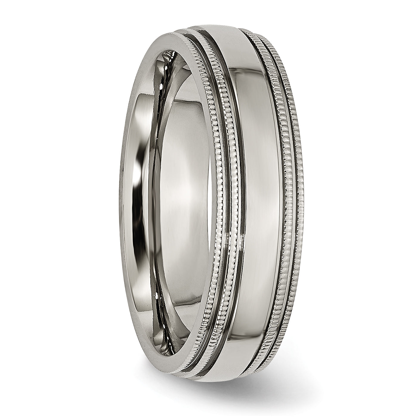 Titanium Polished 6mm Unisex Wedding Band with Grooved Beaded Edge