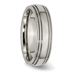 Titanium Polished 6mm Grooved and Beaded Edge Band