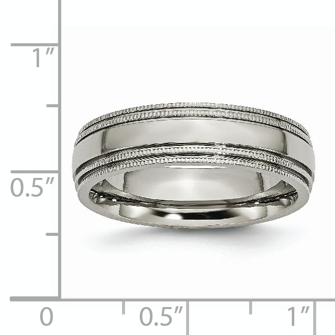 Titanium Polished 6mm Grooved and Beaded Edge Band