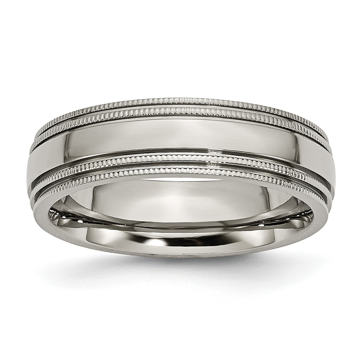 Titanium Polished 6mm Grooved and Beaded Edge Band