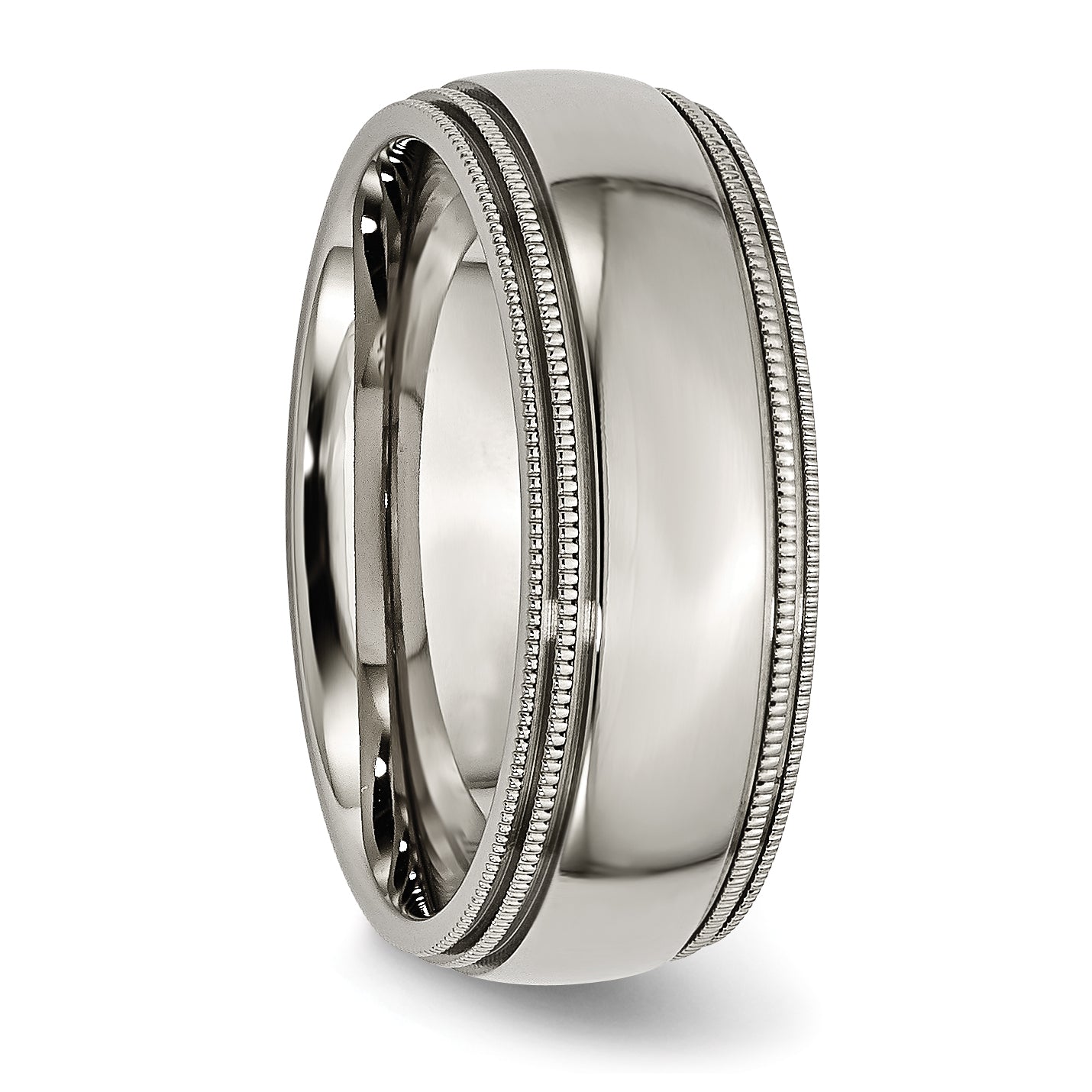 Titanium Polished 8mm Grooved and Beaded Edge Band