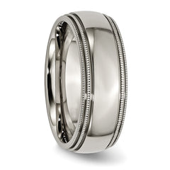 Sophia Jewelers Titanium Unisex Wedding Band with Polished Grooved Beaded Edge