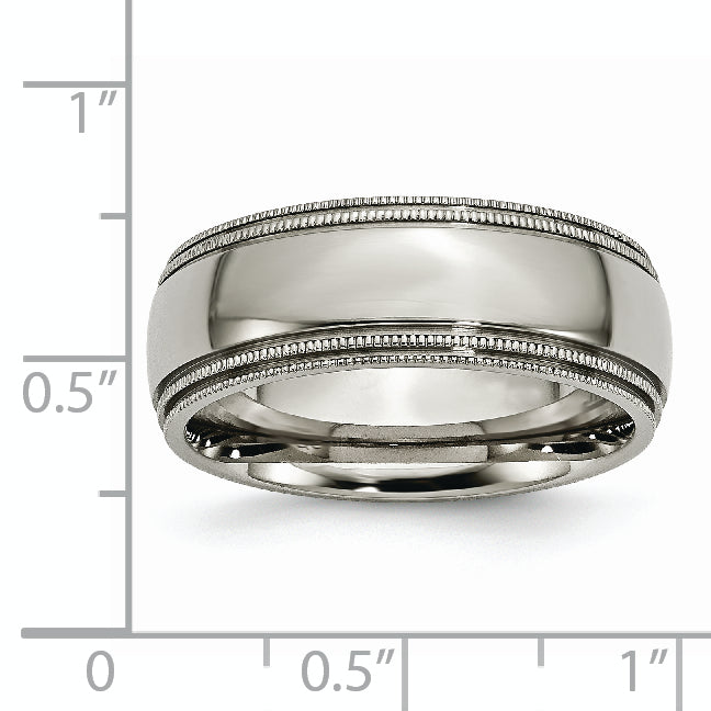 Titanium Polished 8mm Grooved and Beaded Edge Band