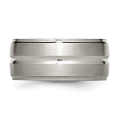 Titanium Unisex Wedding Band with Grooved Ridged Polished Finish