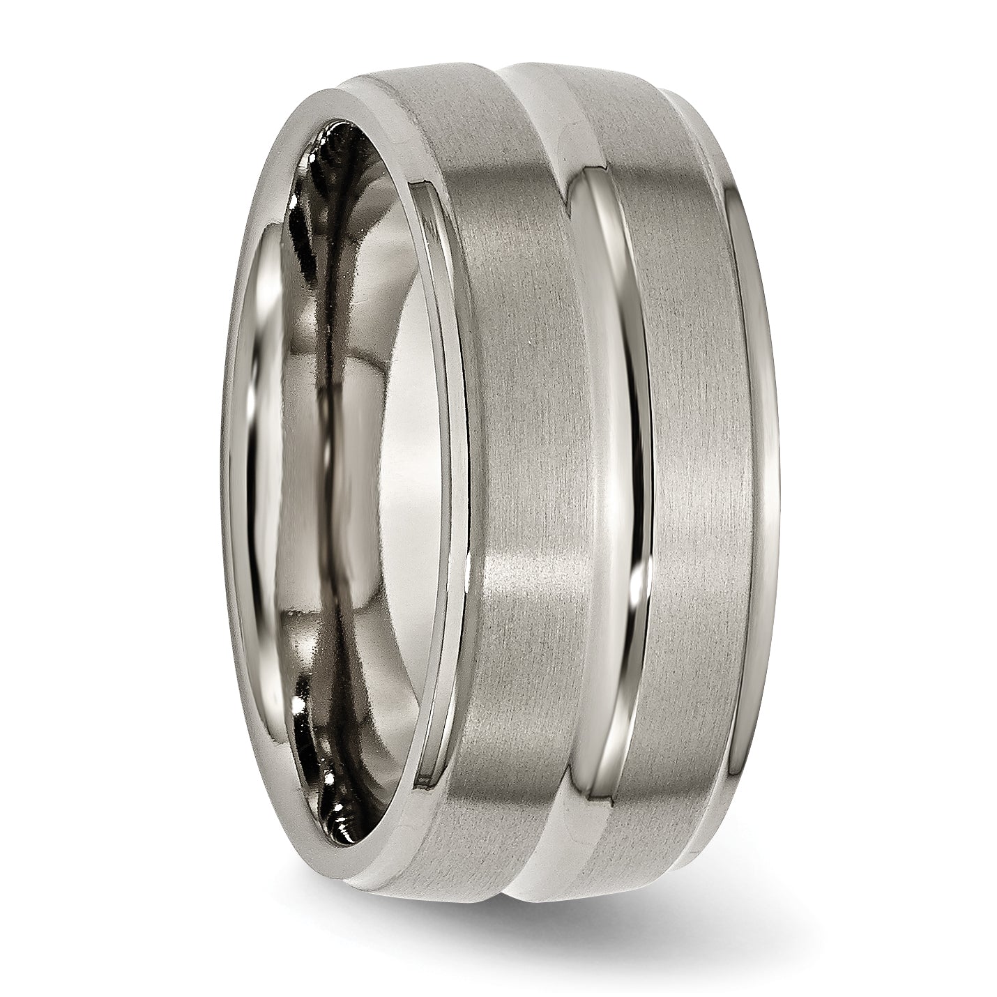 Titanium Unisex Wedding Band with Grooved Ridged Polished Finish