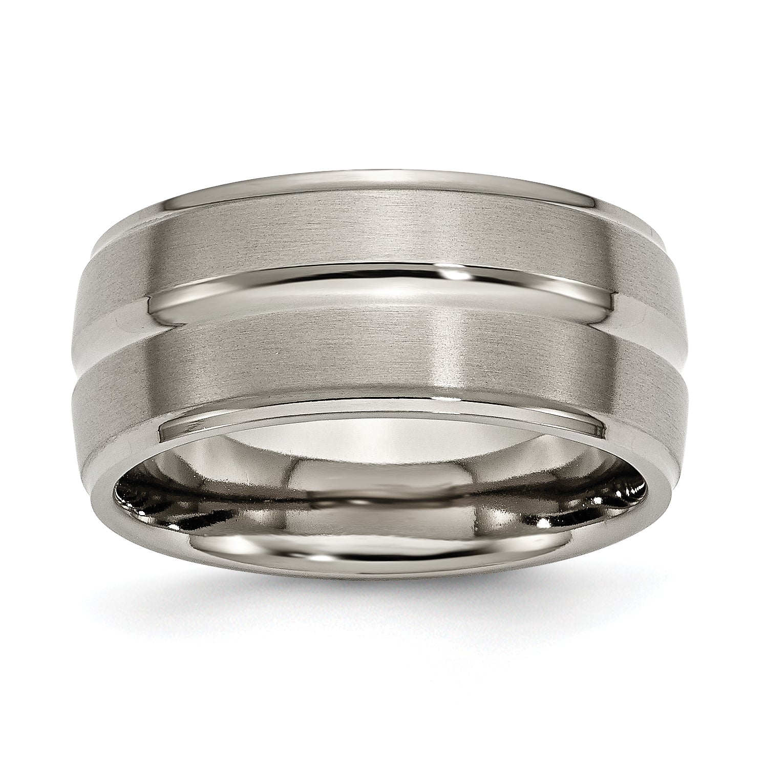 Titanium Grooved Ridged Edge 10mm Brushed and Polished Band