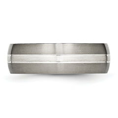 Titanium Brushed and Polished with Sterling Silver Inlay 7mm Grooved Band