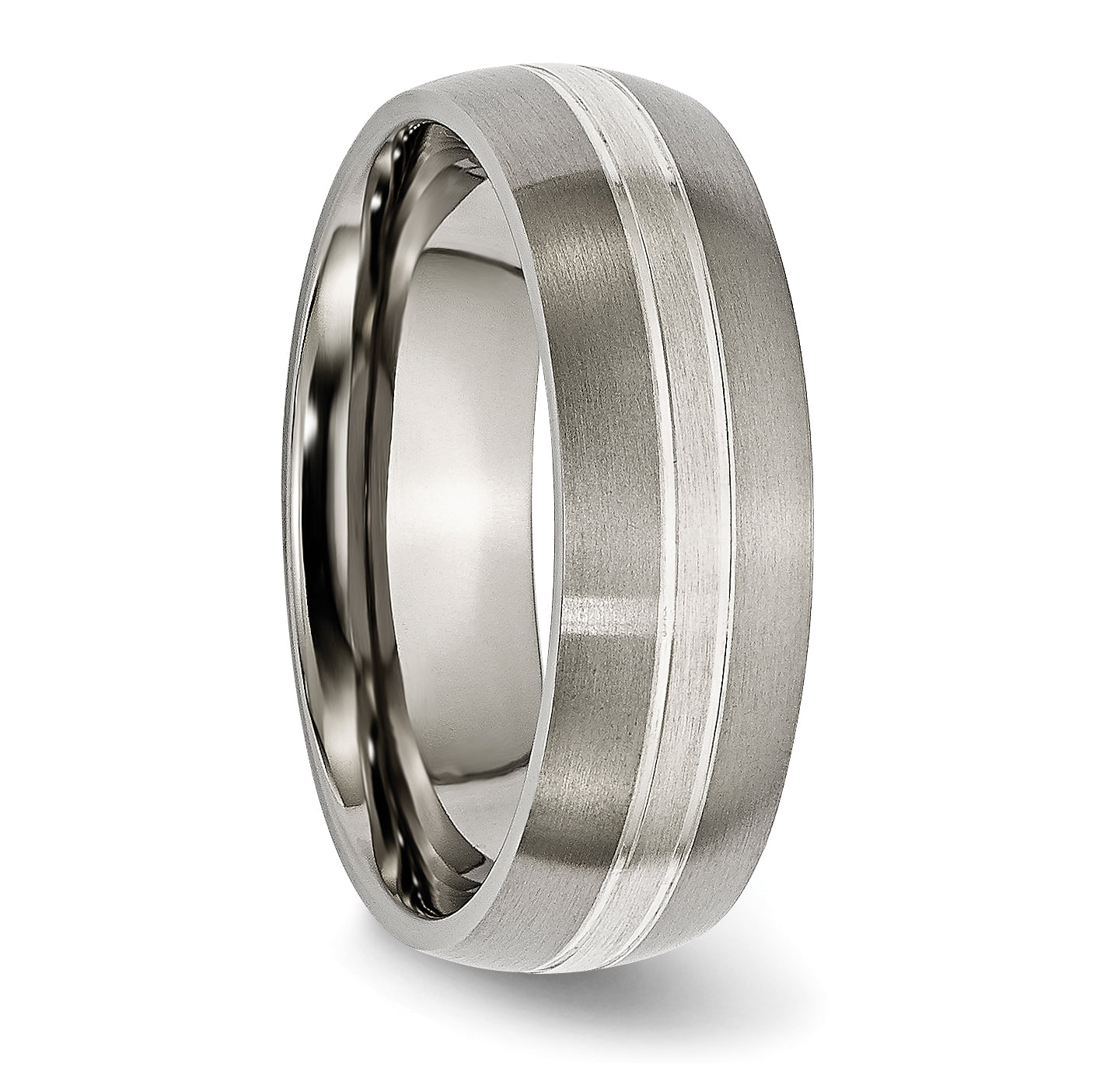 Titanium and Sterling Silver Inlay Unisex Grooved Wedding Band