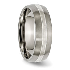 Titanium Brushed and Polished with Sterling Silver Inlay 7mm Grooved Band