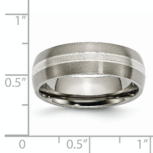 Titanium Brushed and Polished with Sterling Silver Inlay 7mm Grooved Band