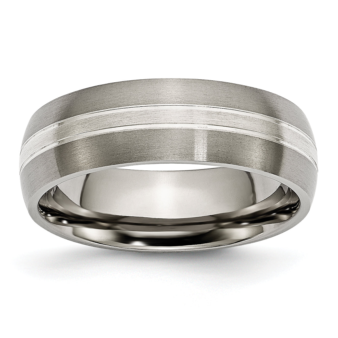 Titanium Brushed and Polished with Sterling Silver Inlay 7mm Grooved Band