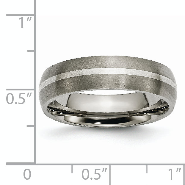 Titanium Brushed with Sterling Silver Inlay 6mm Band