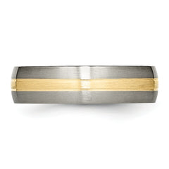 Titanium 14K Gold Inlay Unisex Wedding Band Polished Grooved Design