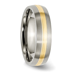 Titanium 14K Gold Inlay Unisex Wedding Band Polished Grooved Design