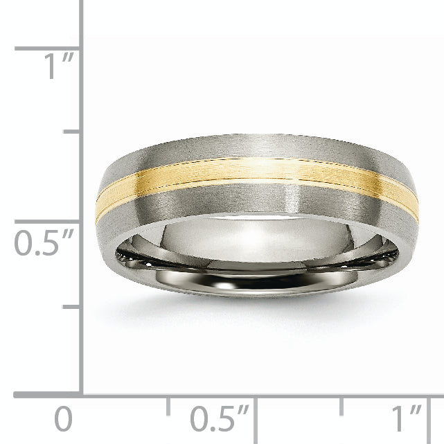 Titanium 14K Gold Inlay Unisex Wedding Band Polished Grooved Design