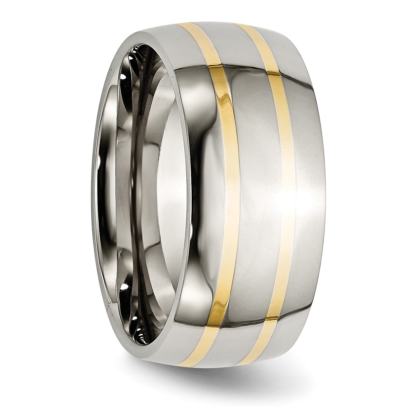 Titanium Polished with 14k Gold Inlay 10mm Band