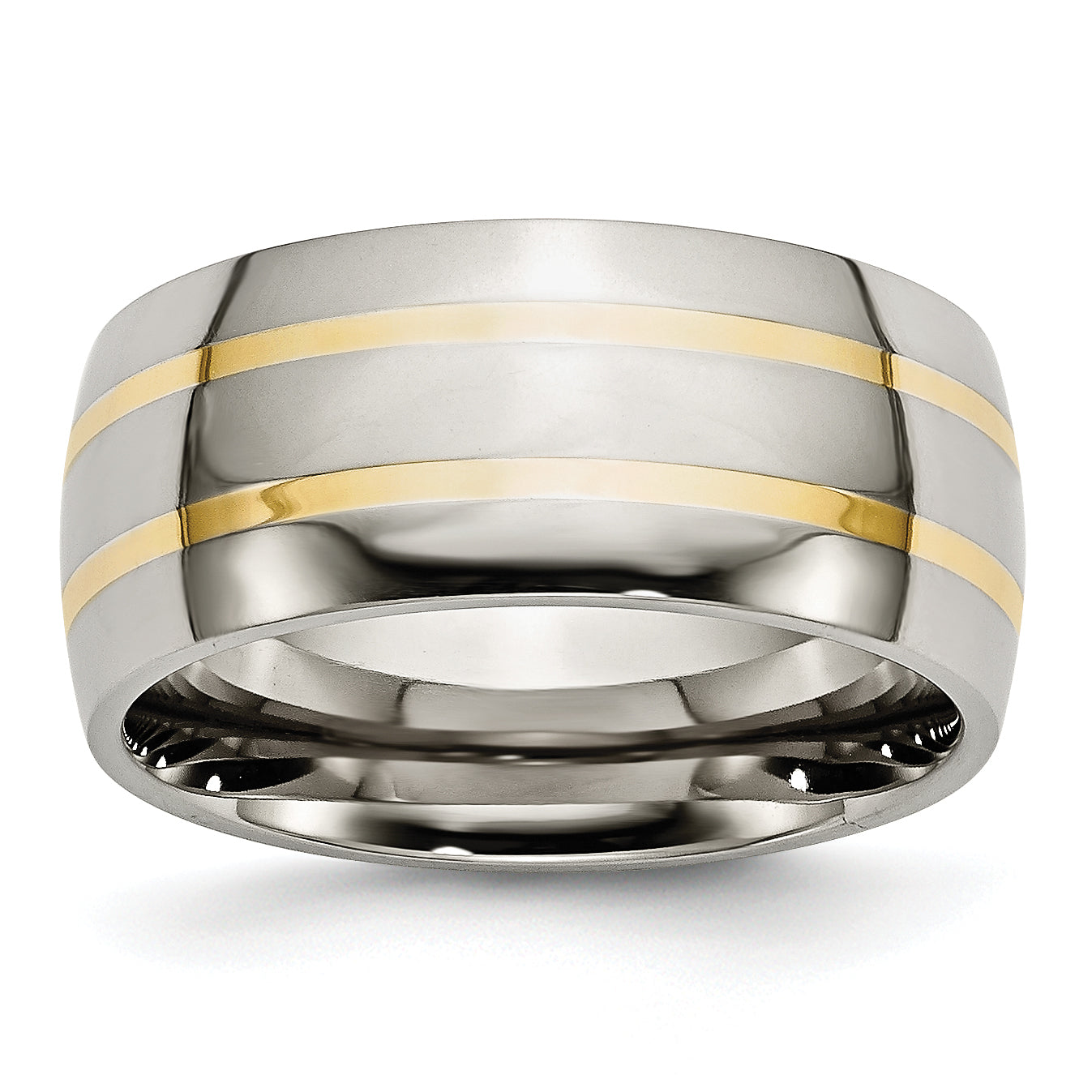 Titanium Polished with 14k Gold Inlay 10mm Band