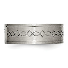 Titanium Brushed Cross Design 8mm Flat Band