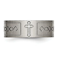 Titanium Brushed Cross Design 8mm Flat Band