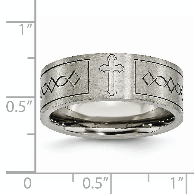 Titanium Brushed Cross Design 8mm Flat Band