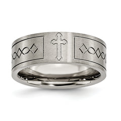 Titanium Brushed Cross Design 8mm Flat Band