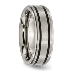 Titanium Unisex Wedding Band with Ridged Edges and Engravable Finish